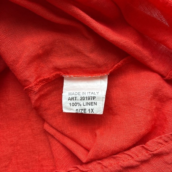 Saiph Womens Linen Short Sleeve XL Orange Lightweight Spring Peasant‎ Boho Top - Picture 5 of 8